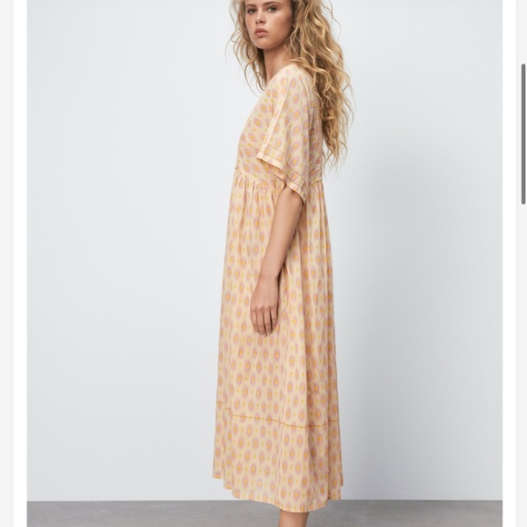 Zara Pink Yellowish Geometric Print Oversized Smock Front ViscoseCotton Dress XS - Picture 5 of 16